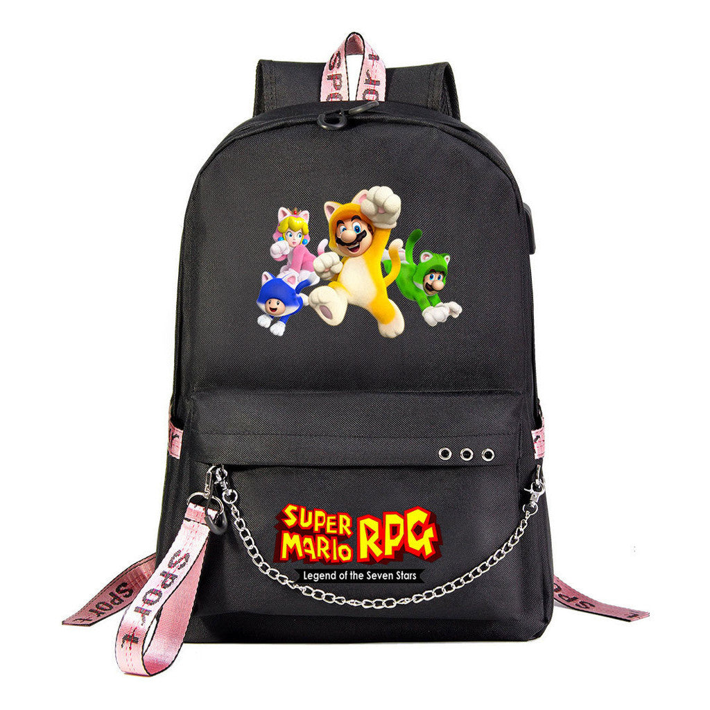 Mario Printed Usb Youth Student Backpack For Men And Women's Leisure Travel Backpack
