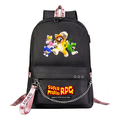 Mario Printed Usb Youth Student Backpack For Men And Women's Leisure Travel Backpack