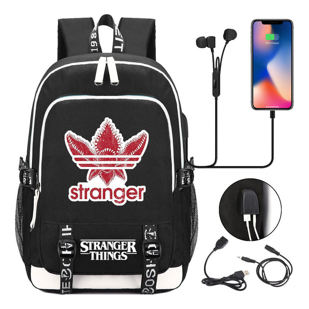Strange Story Printed Usb Youth Student Backpack For Men And Women's Leisure Travel Backpack