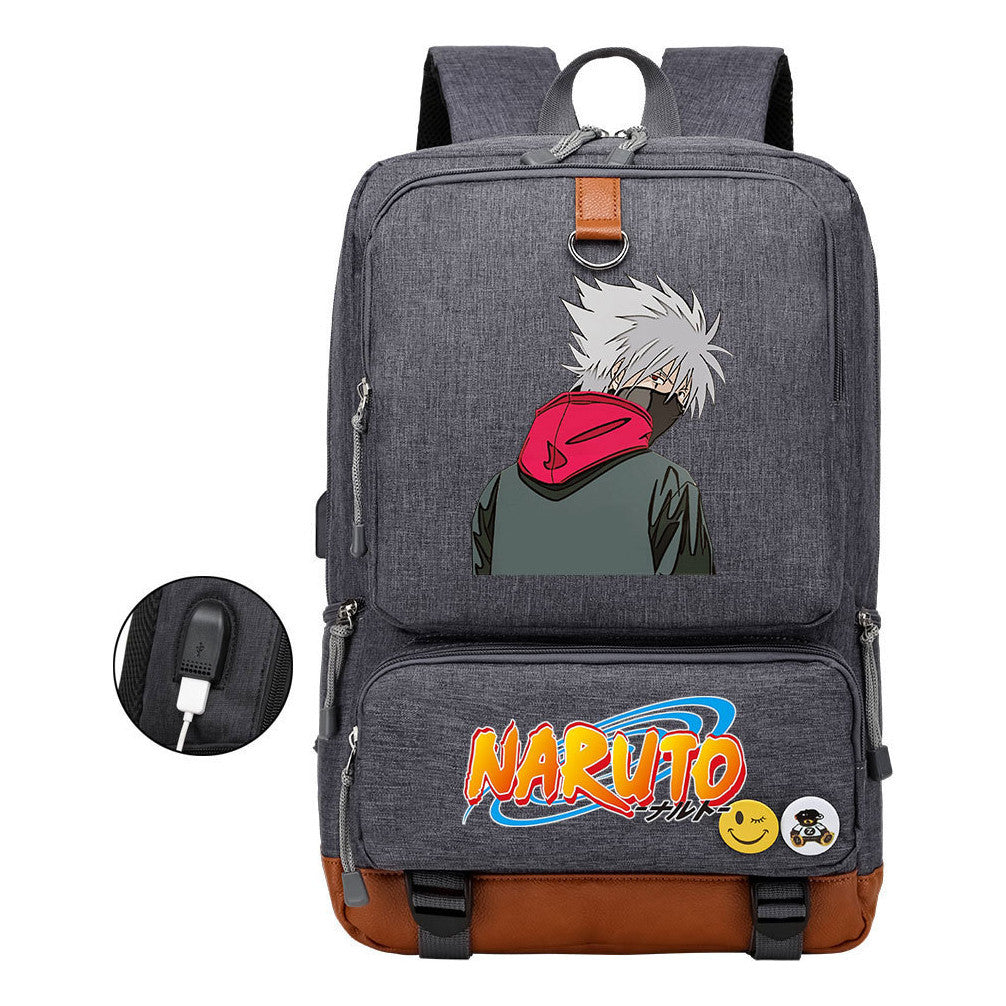 Naruto Print Usb Youth Student Backpack For Men And Women Leisure Travel Backpack