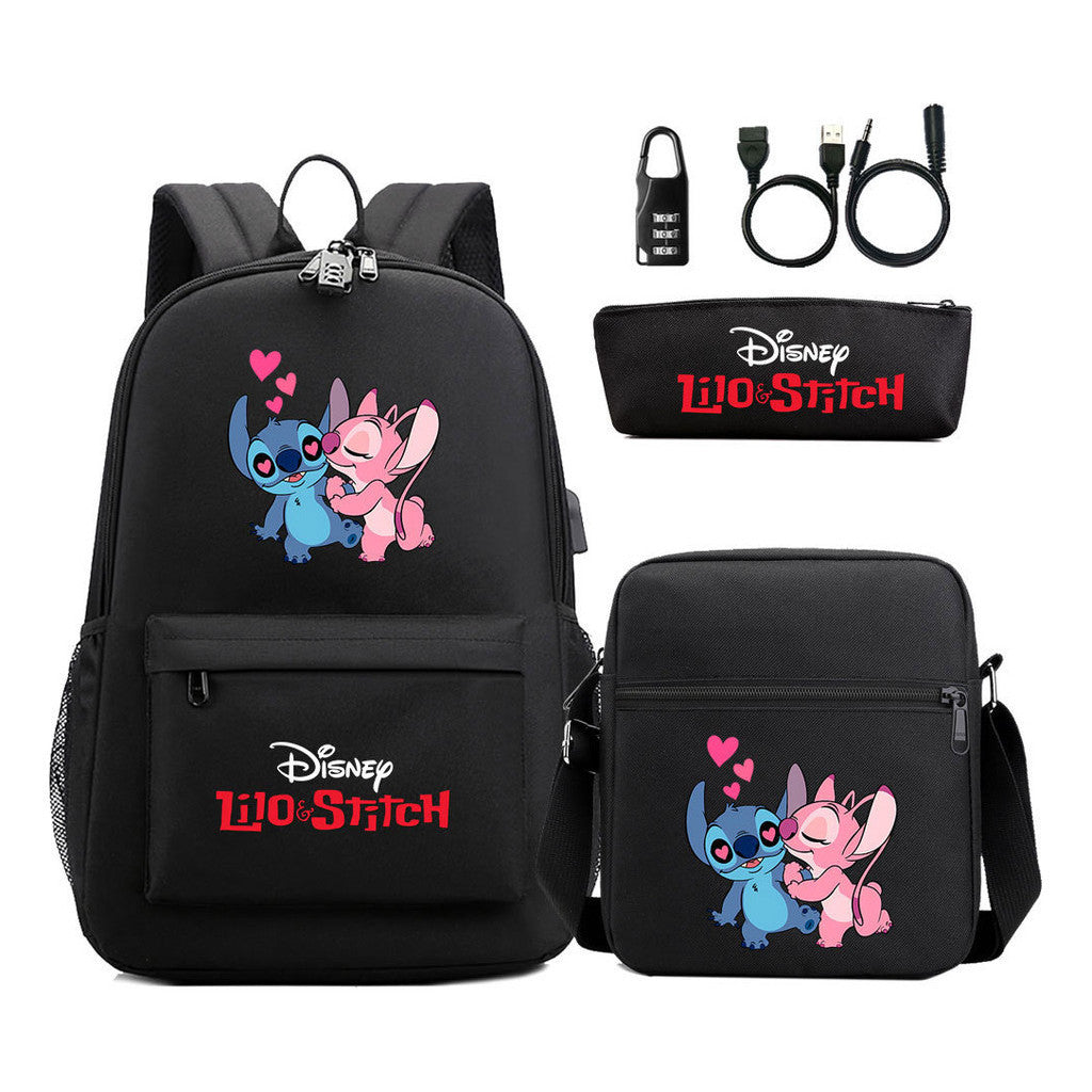 Interstellar Baby Stitch Usb Password Lock Youth Student Backpack 3-piece Set For Men And Women Backpacks