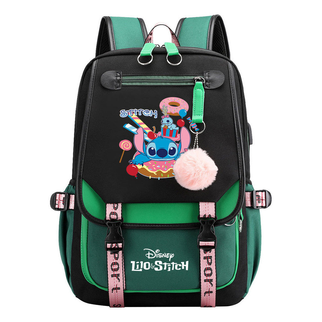 Interstellar Baby Stitch Usb Backpack For Boys And Girls Casual Woven Strap Flip Backpack