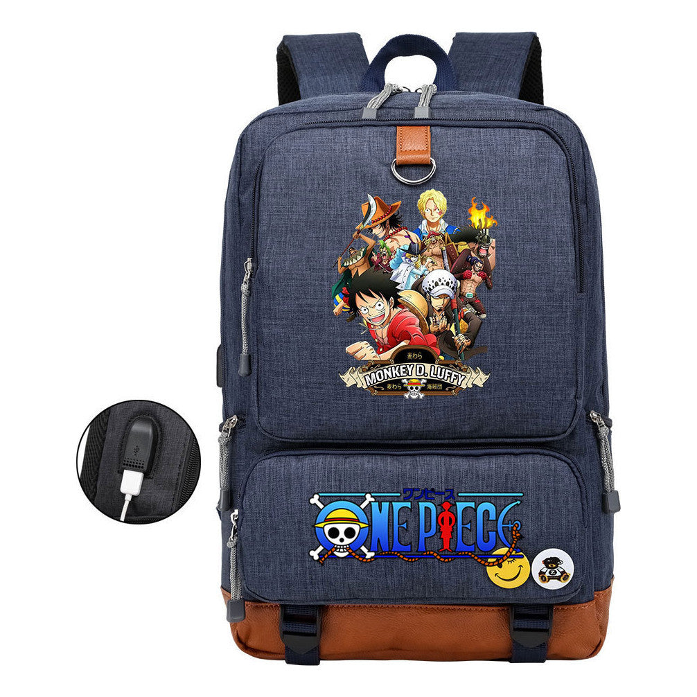 Cartoon Pirate King Printed Usb Student Backpack Leisure Travel Backpack