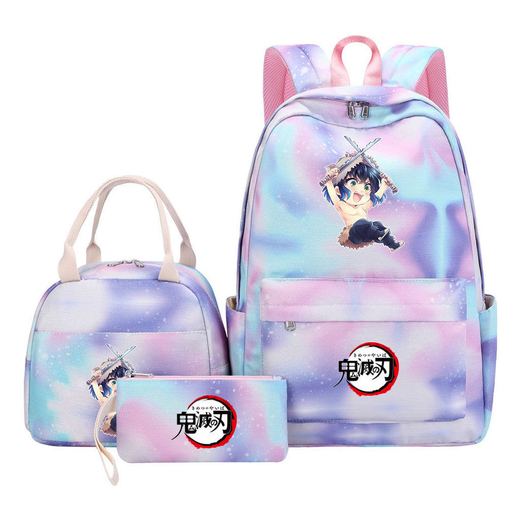 Cartoon Fashion Student Girls School Bag Lunch Bag Three Piece Set Backpack Set