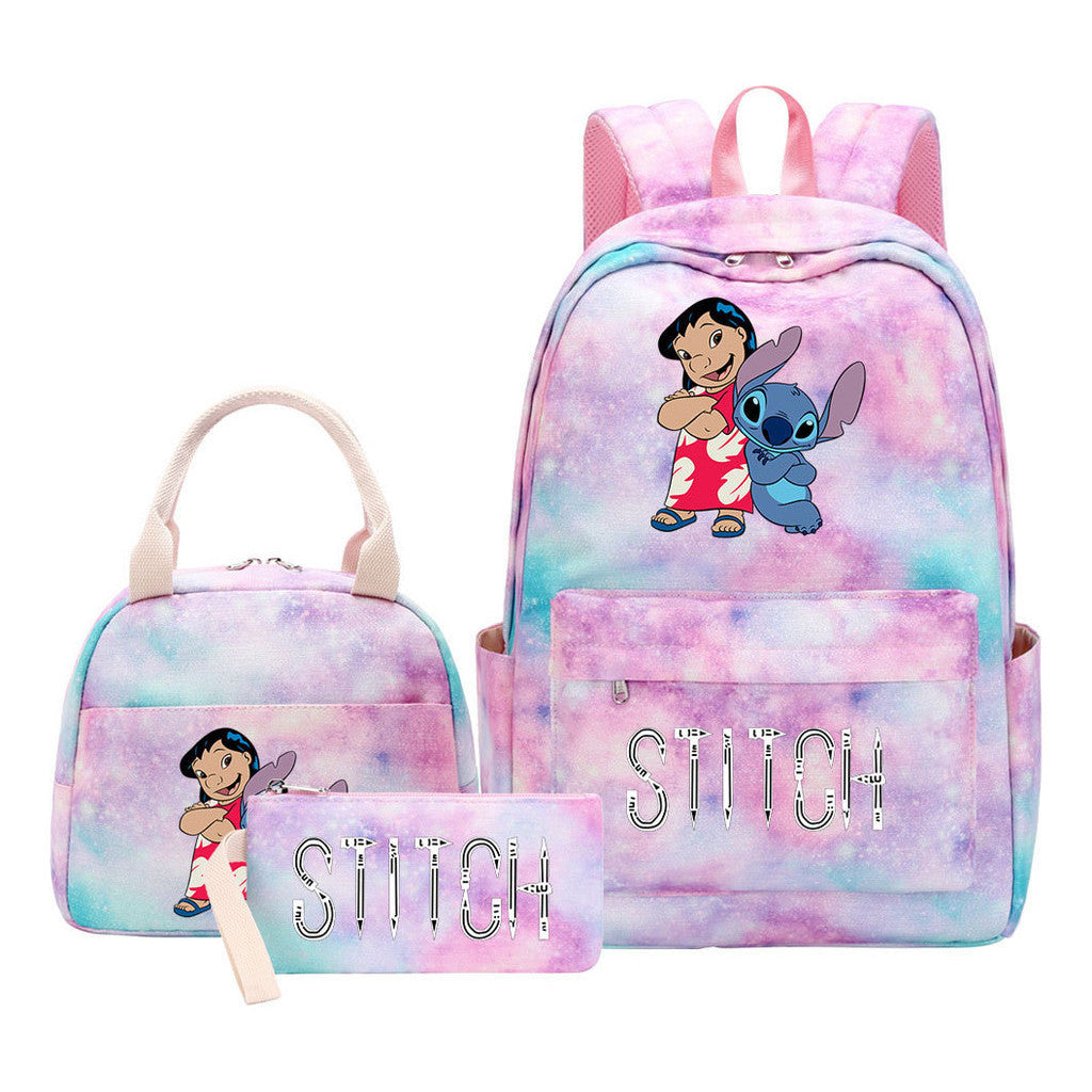 Interstellar Baby Stitch Student Girls School Bag Lunch Bag Three Piece Set Backpack Cover