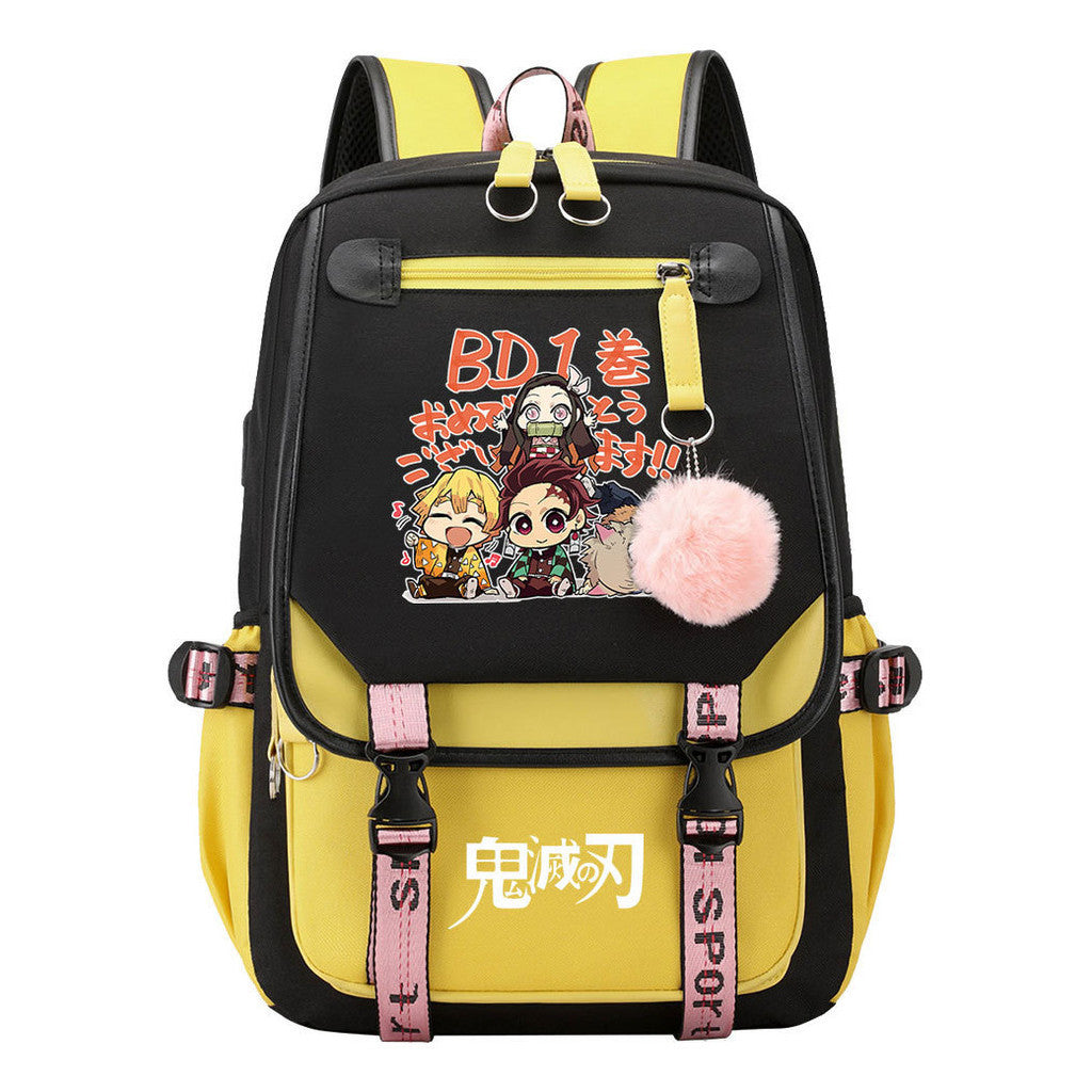 Cartoon Fashion Usb Youth School Bag For Boys And Girls Casual Ribbon Flip Backpack