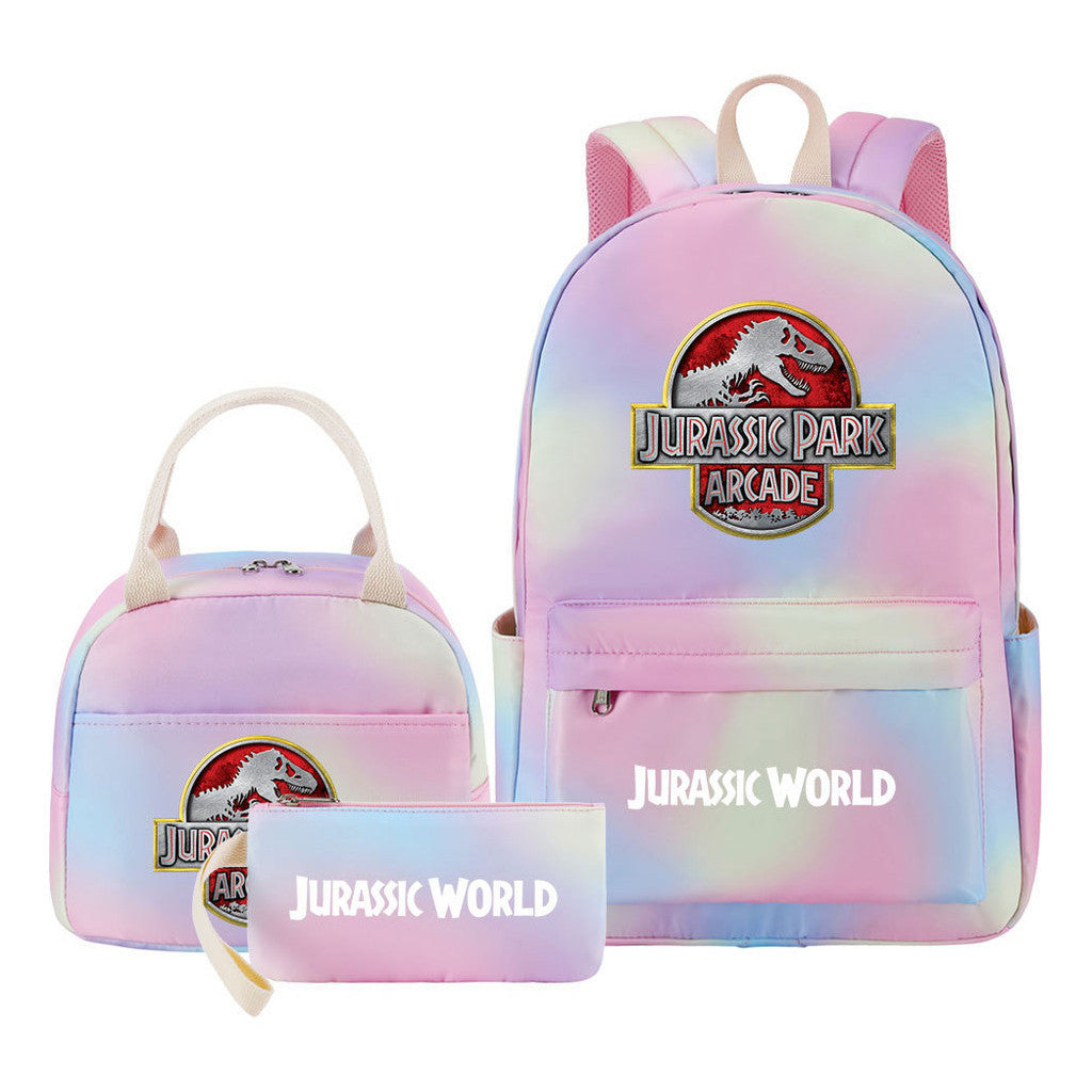 Jurassic Park Dinosaur Youth Student Girls School Bag Lunch Bag Three Piece Set Backpack Set