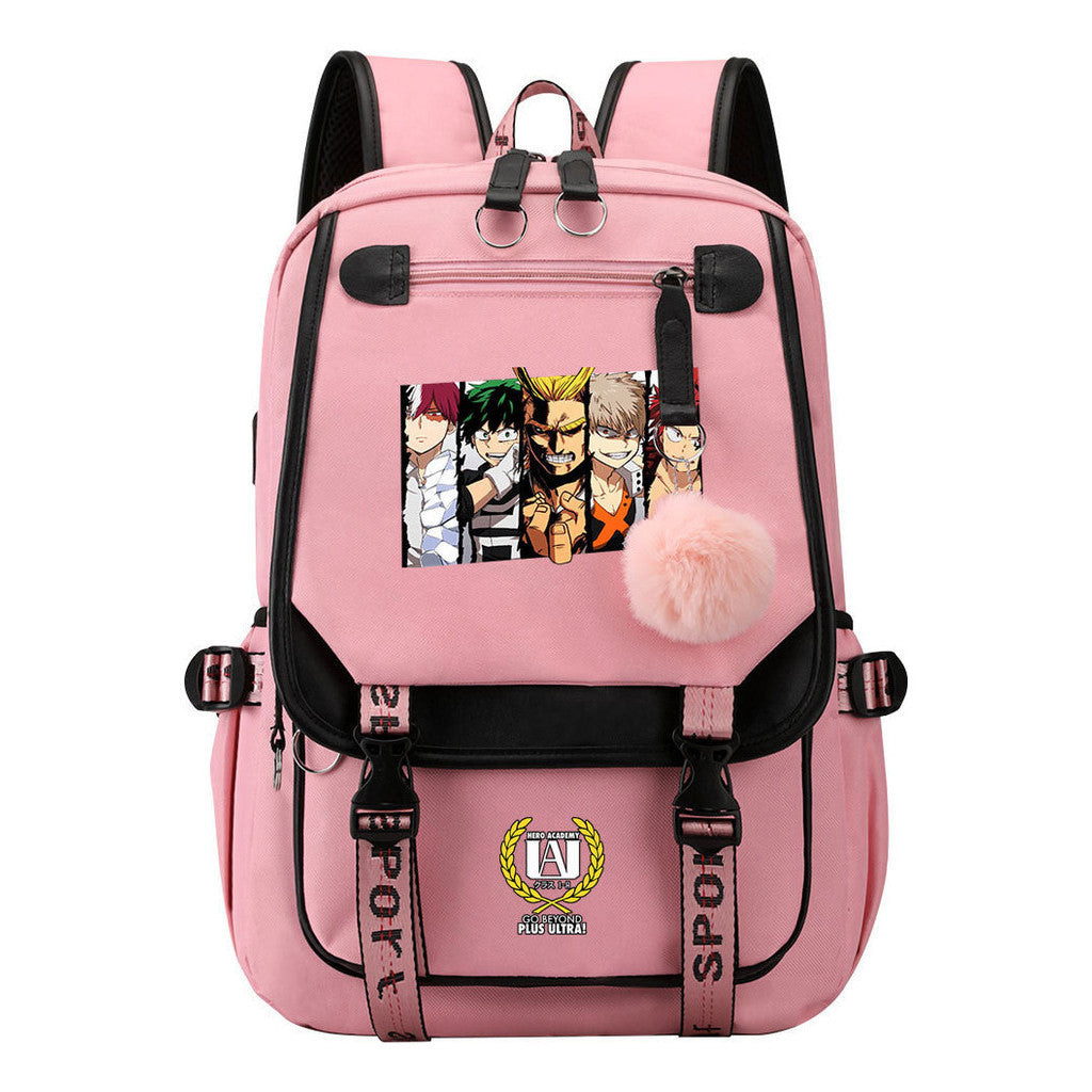 My Heroes Academy Usb Youth Student Backpack With Casual Woven Strap Flip Back Backpack