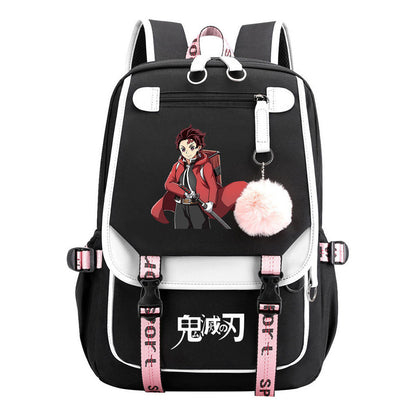 Cartoon Fashion Usb Youth School Bag For Boys And Girls Casual Ribbon Flip Backpack