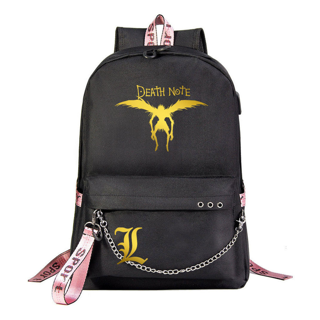 Golden Death Note Usb Youth Student Backpack For Boys And Girls Leisure Travel Backpack
