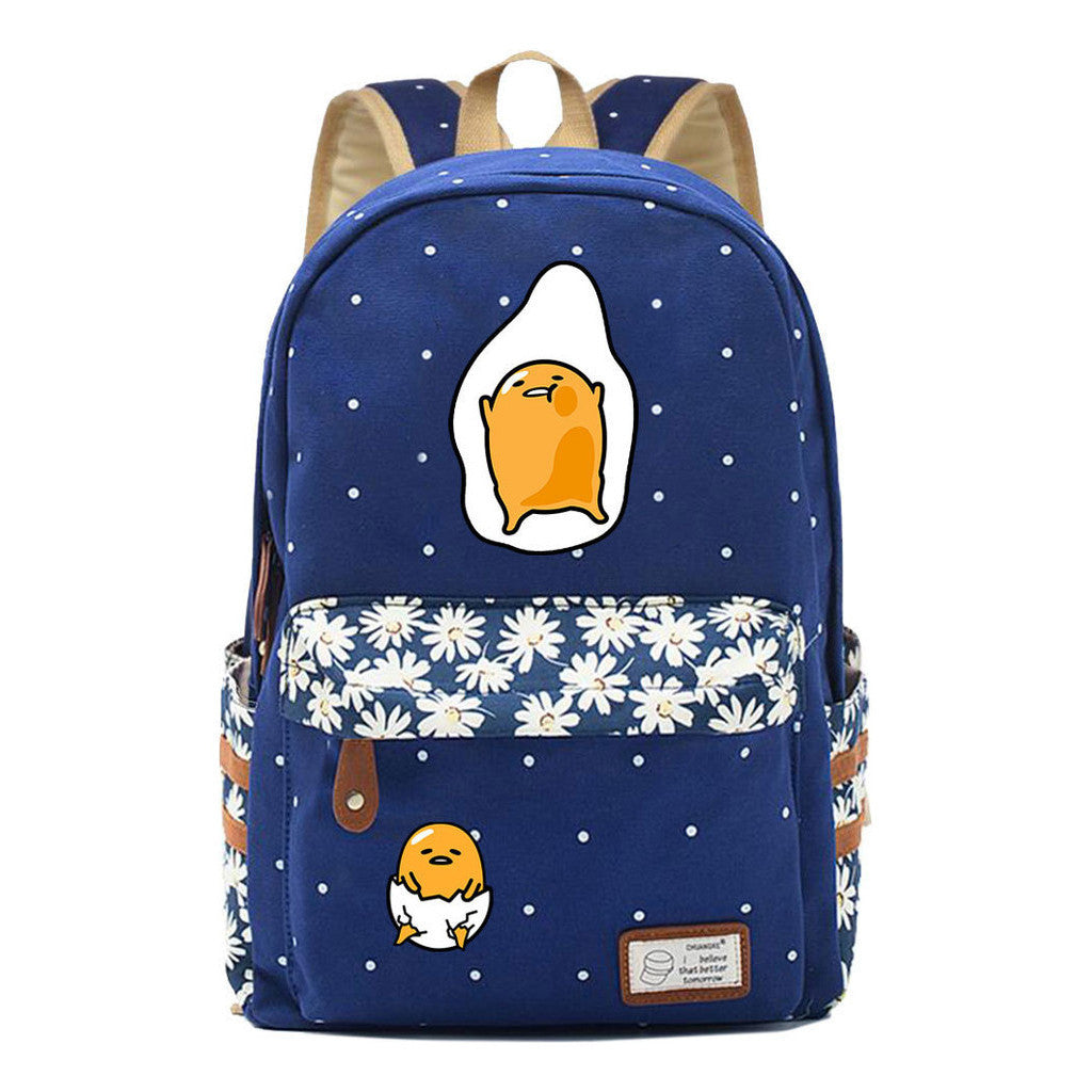 Cartoon Lazy Egg Printed Youth Student School Bag Fragmented Flower Boys And Girls Backpack