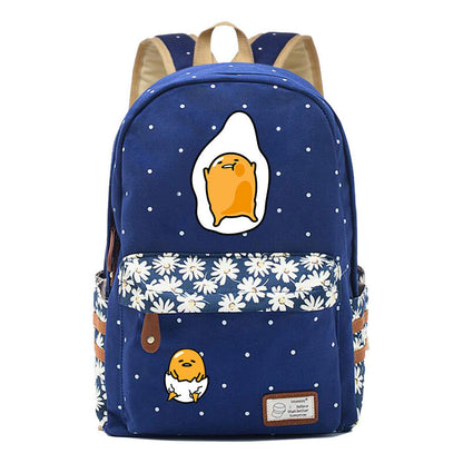 Cartoon Lazy Egg Printed Youth Student School Bag Fragmented Flower Boys And Girls Backpack