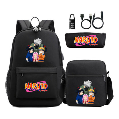 Naruto Usb Password Lock Youth Student Backpack Three Piece Set Backpack Set
