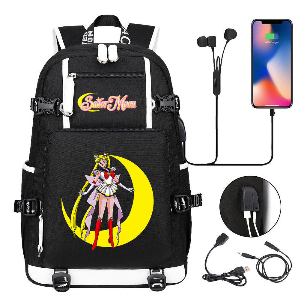 Beautiful Girl Warrior Usb Youth Student School Bag Travel Backpack
