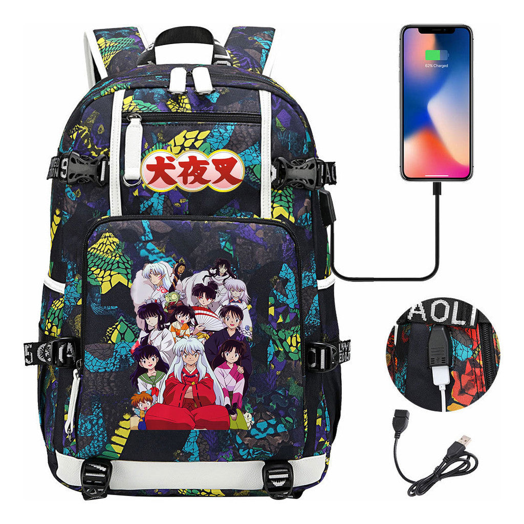 Anime Dog Yaksha Usb Earbuds Youth Student Backpack Travel Backpack