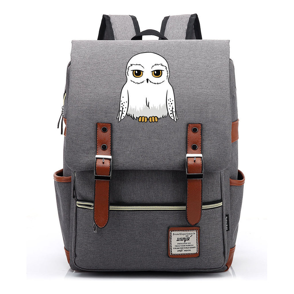 Cartoon White Owl Youth Student Backpack For Men And Women With Casual Belt Buckle Backpack
