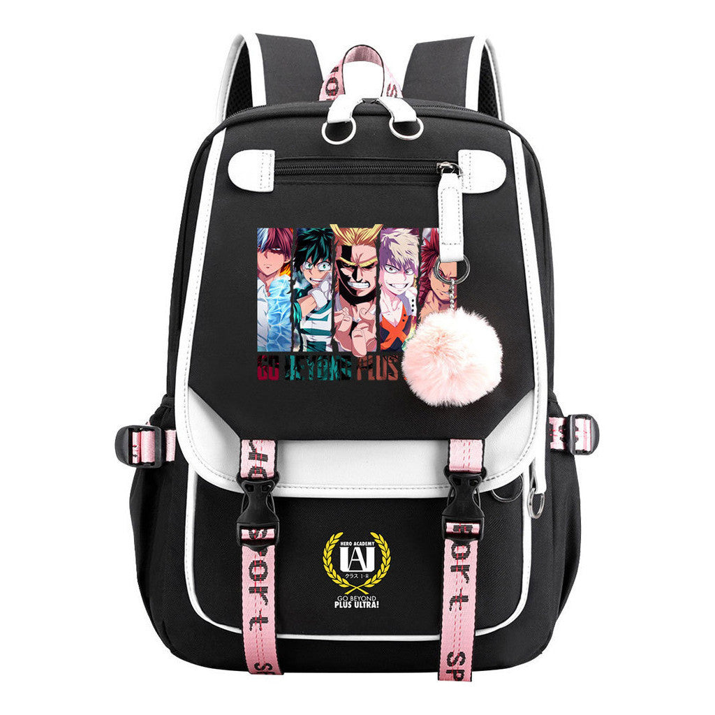 My Heroes Academy Usb Youth Student Backpack For Boys And Girls, Casual Woven Strap Flip Back Backpack