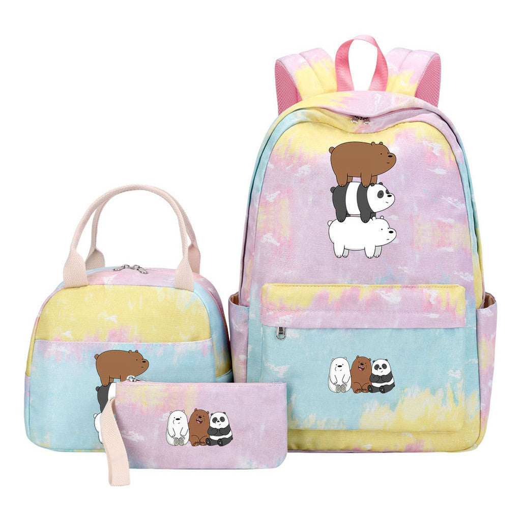 Cartoon Cute Three Cheap Bears Youth Student Girls School Bag Lunch Bag Three Piece Set Backpack Set