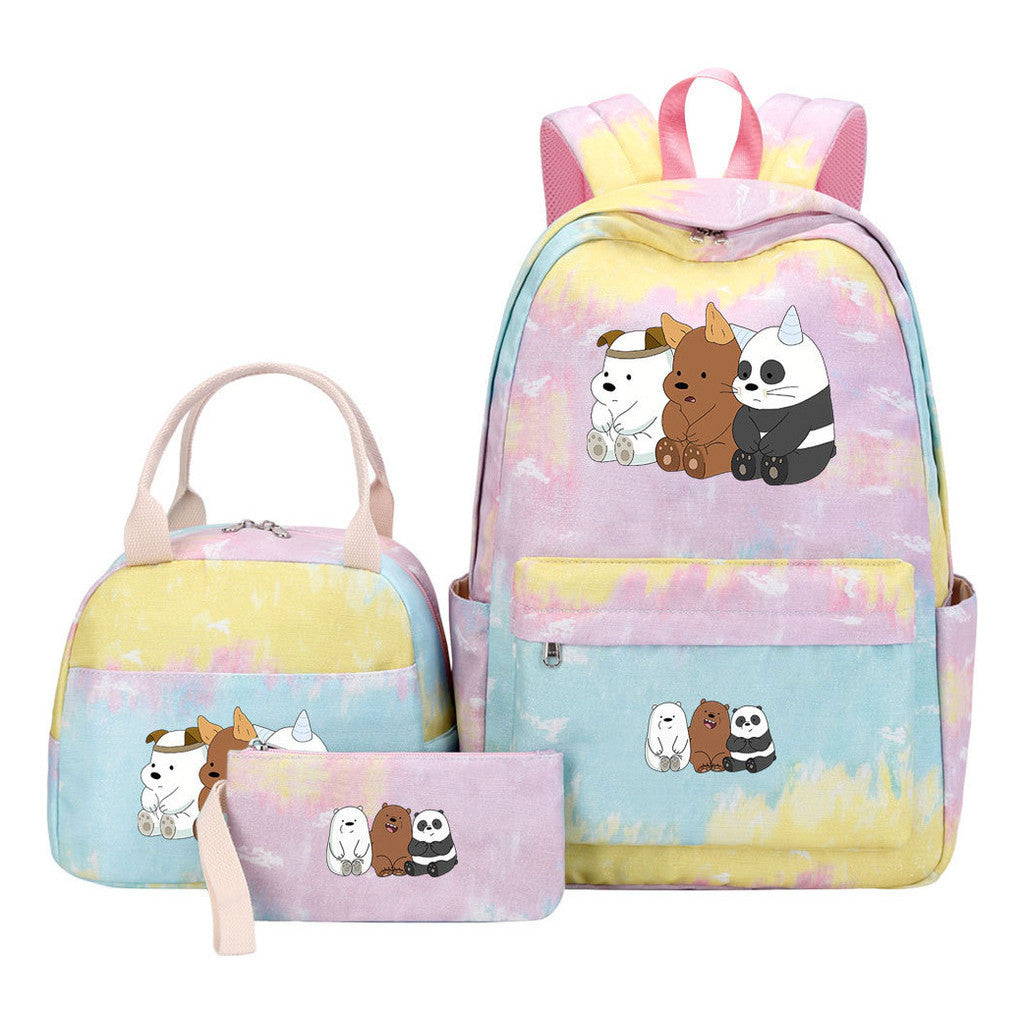 Cartoon Cute Three Cheap Bears Youth Student Girls School Bag Lunch Bag Three Piece Set Backpack Set