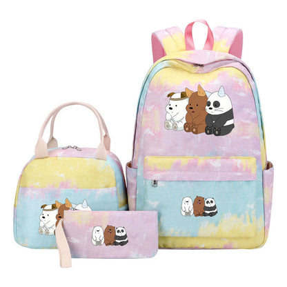 Cartoon Cute Three Cheap Bears Youth Student Girls School Bag Lunch Bag Three Piece Set Backpack Set