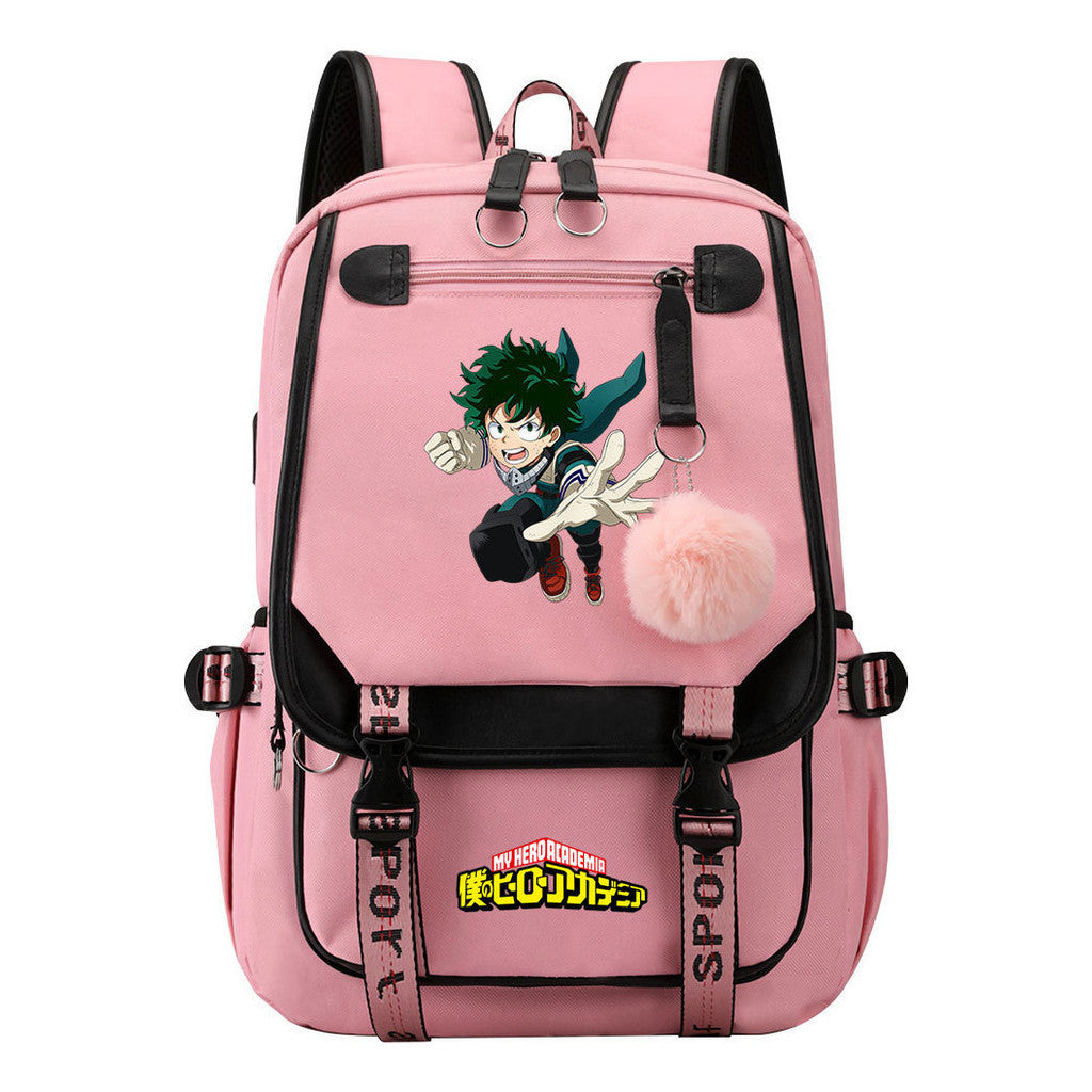 My Heroes Academy Usb Student Backpack, Casual Woven Strap Flip Back Backpack