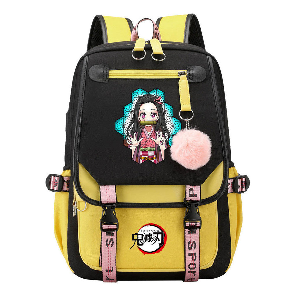 Cartoon Fashion Usb Youth Student Backpack Boy's And Girl's Leisure Ribbon Flip Backpack