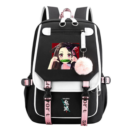 Comic Cartoon Fashion Usb Student Backpack Casual Woven Flap Backpack