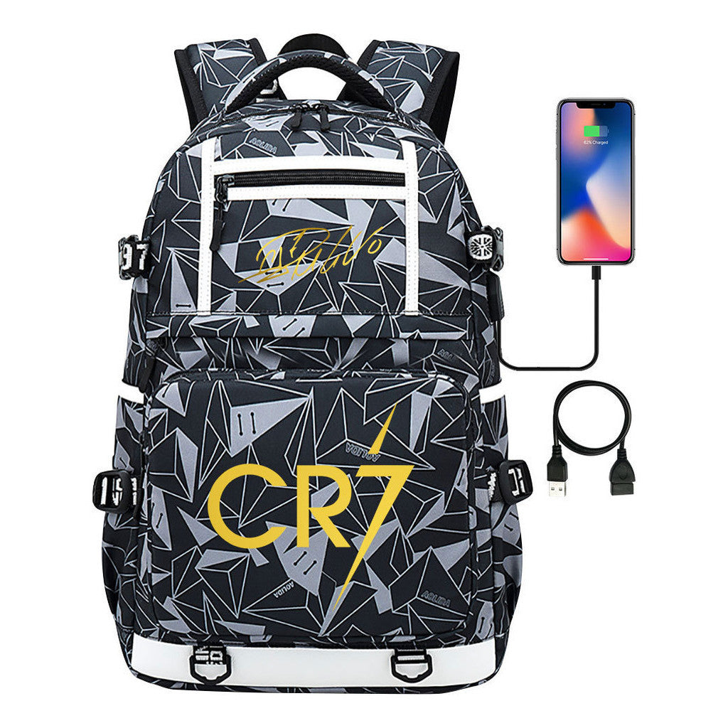 Sports Star Cristiano Ronaldo Usb Youth Student School Bag Men's And Women's Backpack Leisure Travel Bag