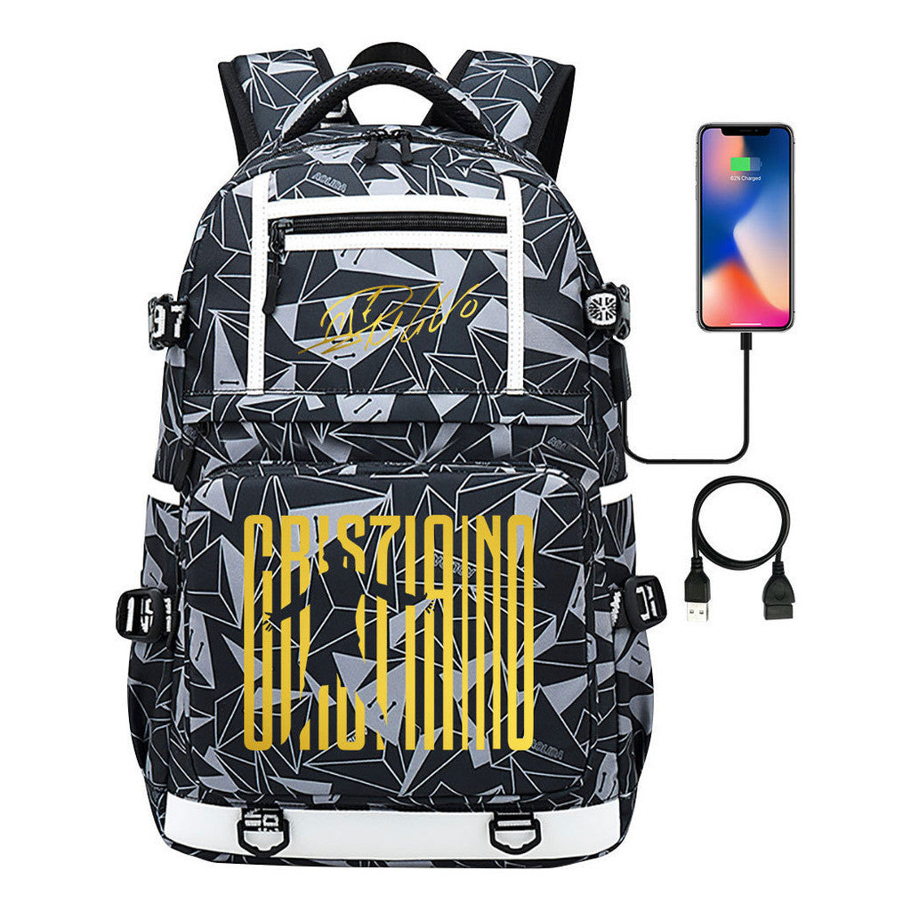 Sports Star Cristiano Ronaldo Usb Youth Student School Bag Men's And Women's Backpack Leisure Travel Bag