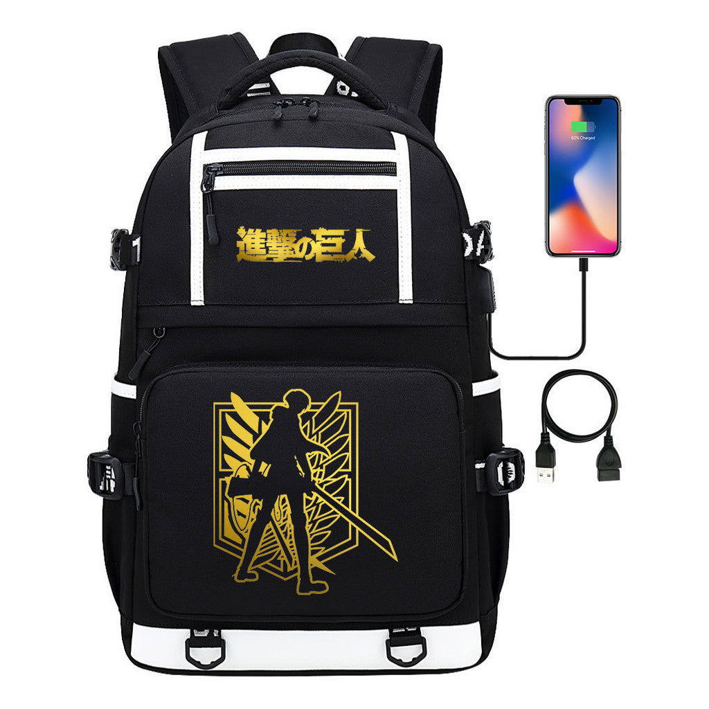 Golden Attack Giant Print Usb Youth Student Backpack Men's And Women's Backpack Leisure Travel Backpack
