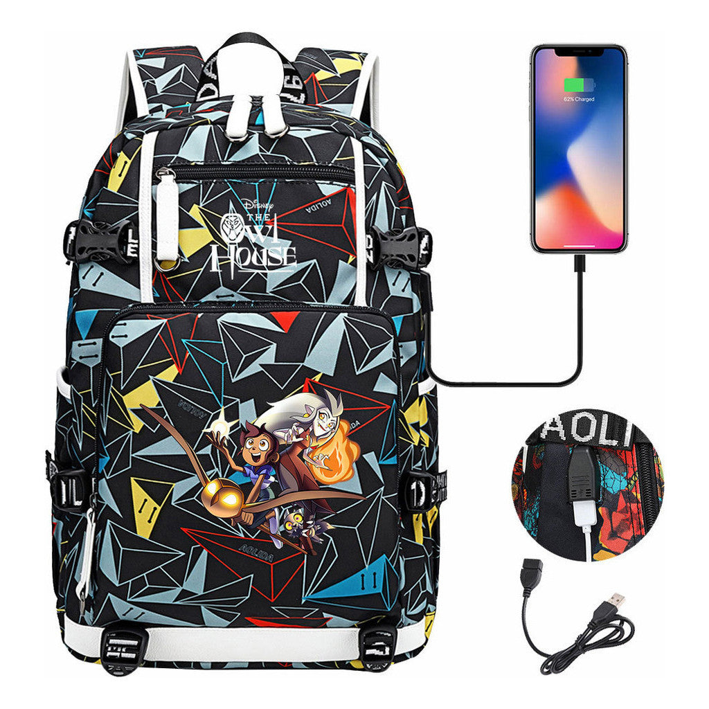 Anime Owl Magic Print Youth Student School Bag Backpack Leisure Travel Backpack
