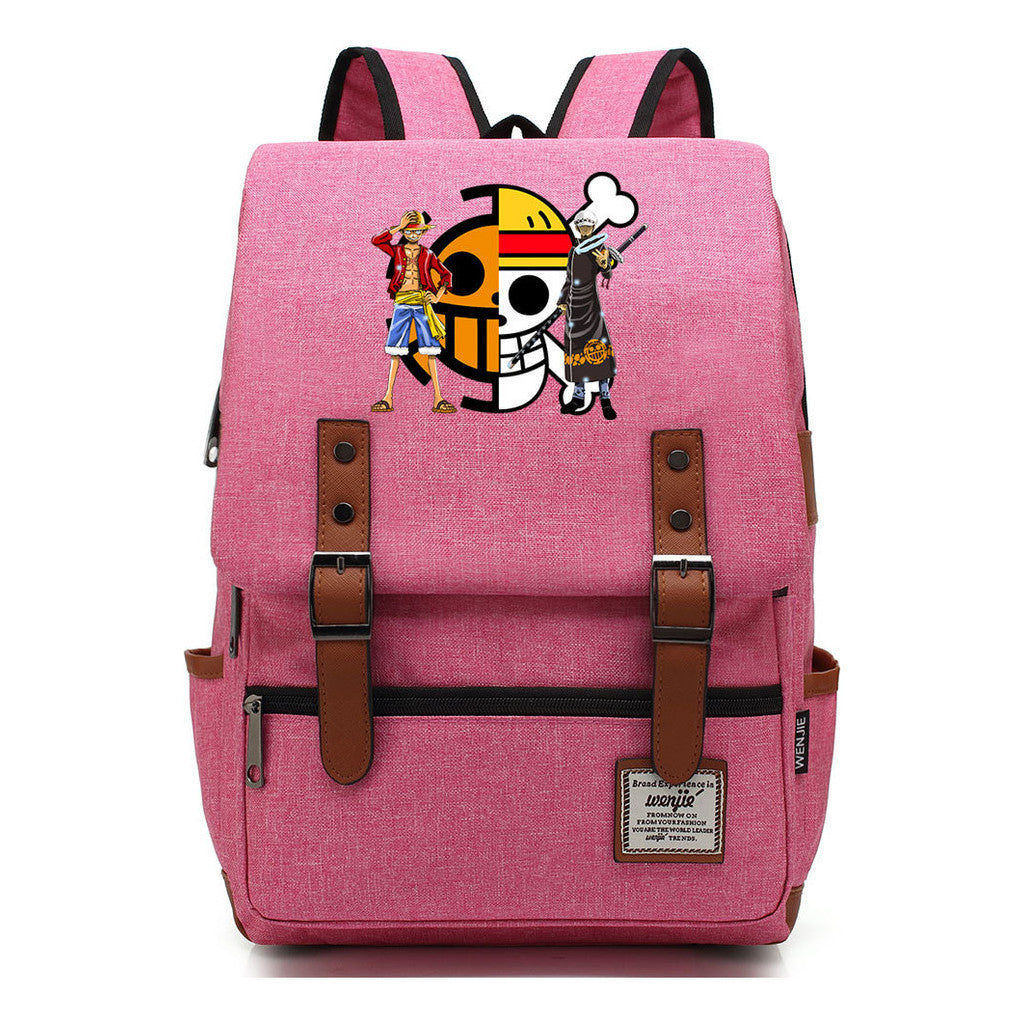 Anime Pirate King Luffy Printed Youth School Bag For Men And Women With Casual Belt Buckle Classic Backpack