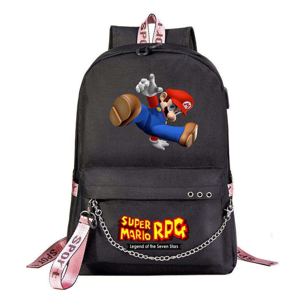 Mario Printed Usb Youth Student Backpack For Men And Women's Leisure Travel Backpack