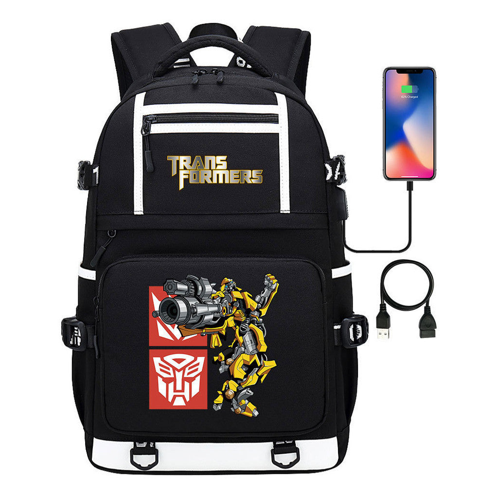 Cartoon Anime Deformation Mecha Print Usb Student Backpack For Men And Women Backpack Leisure Travel Bag