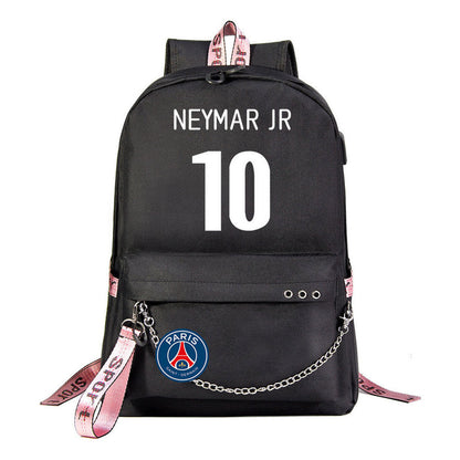 Football Star Neymar Printed Usb Youth Student Backpack For Men And Women's Leisure Travel Backpack