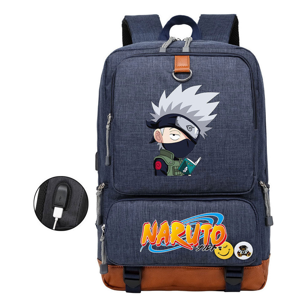 Naruto Print Usb Youth Student Backpack For Men And Women Leisure Travel Backpack