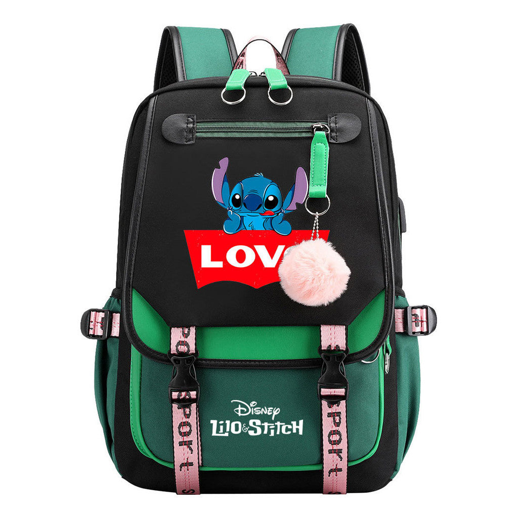 Interstellar Baby Stitch Usb Backpack For Boys And Girls Casual Woven Strap Flip Backpack