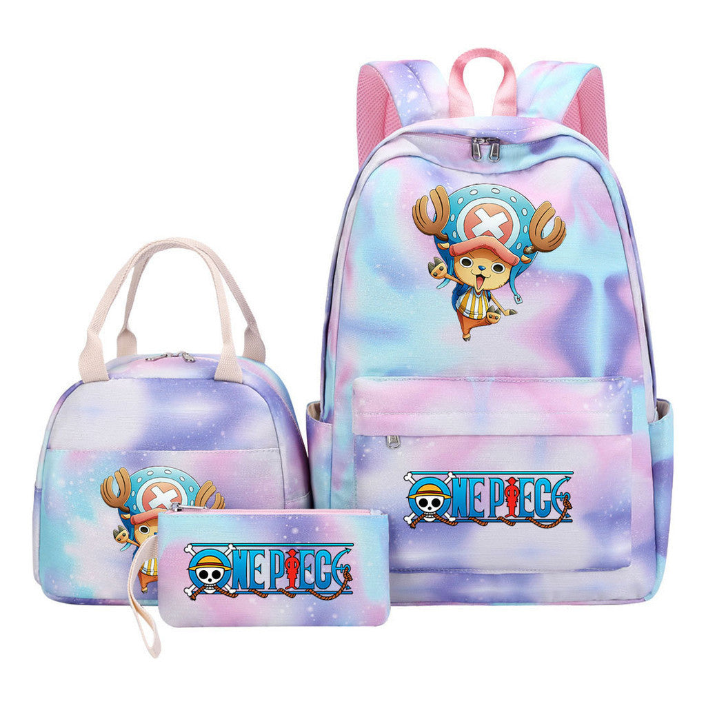 Cartoon Pirate King  Student Girl Backpack Lunch Bag Three Piece Set Backpack