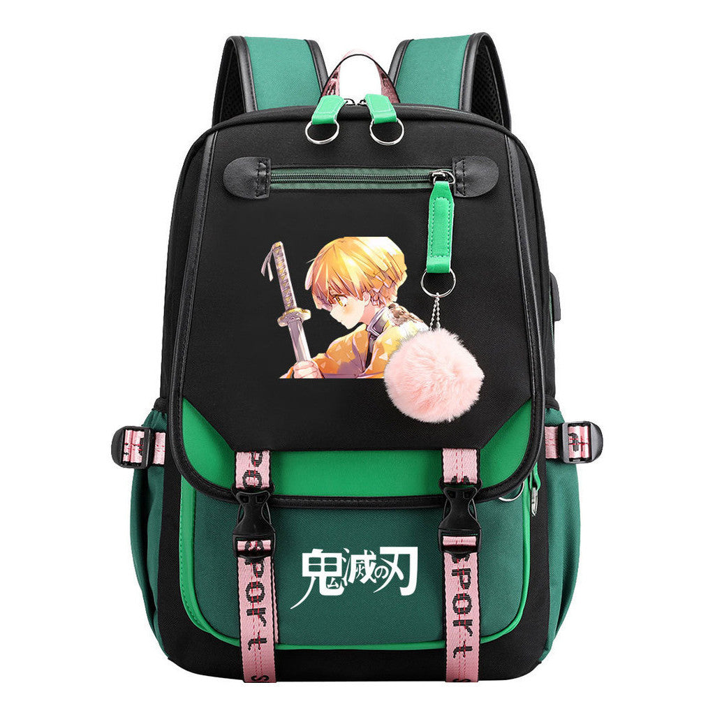 Cartoon Fashion Usb Youth School Bag For Boys And Girls Casual Ribbon Flip Backpack