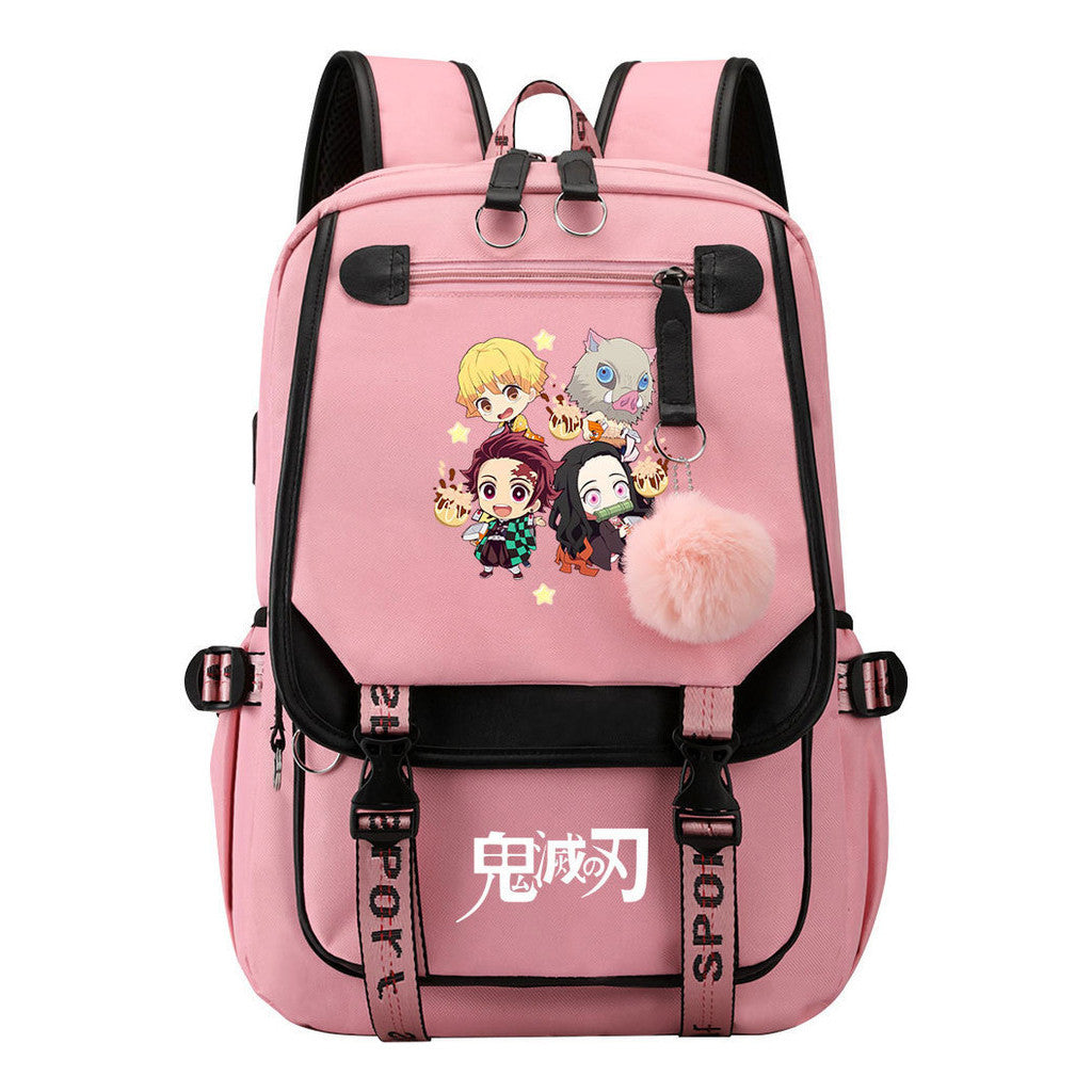 Cartoon Fashion Usb Youth School Bag For Boys And Girls Casual Ribbon Flip Backpack