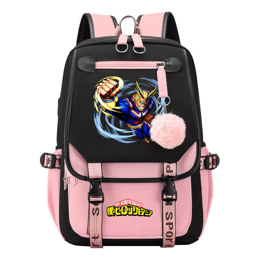 My Heroes Academy Usb Youth Student Backpack With Casual Woven Strap Flip Back Backpack