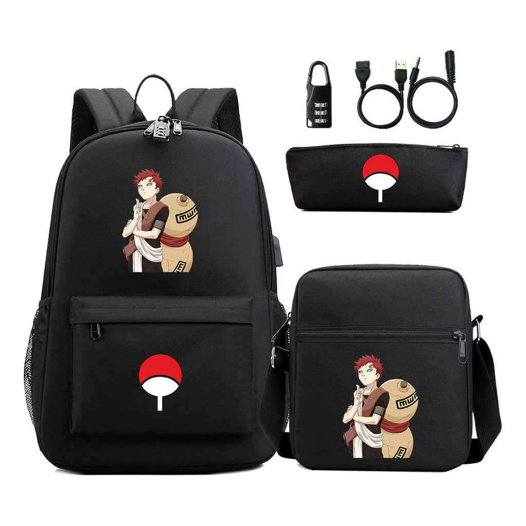 Naruto Usb Password Lock Year Student School Bag Three Piece Set Backpack Set