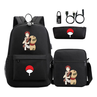 Naruto Usb Password Lock Year Student School Bag Three Piece Set Backpack Set