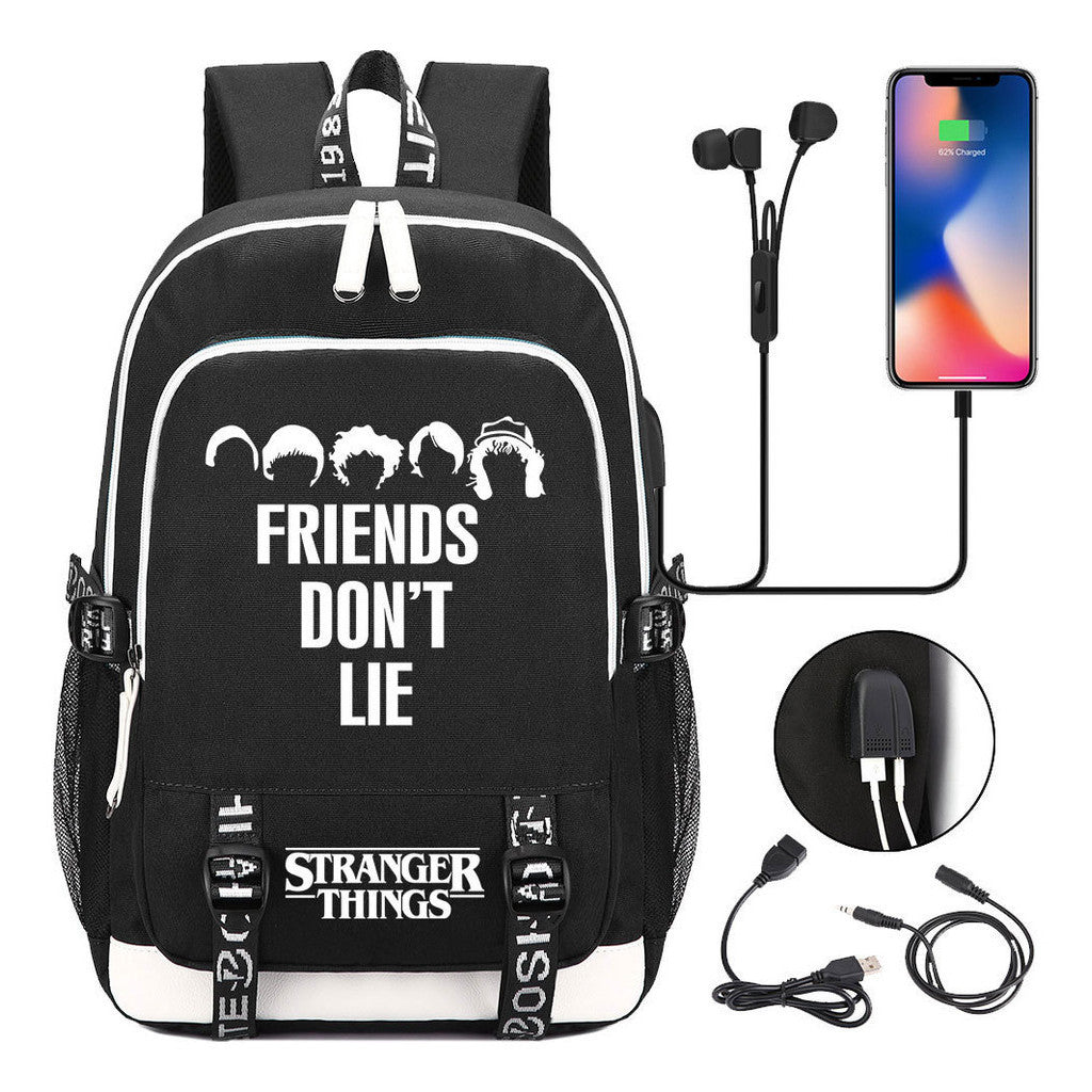 Strange Story Printed Usb Teenage Student Backpacks Men's And Women's Leisure Travel Backpack