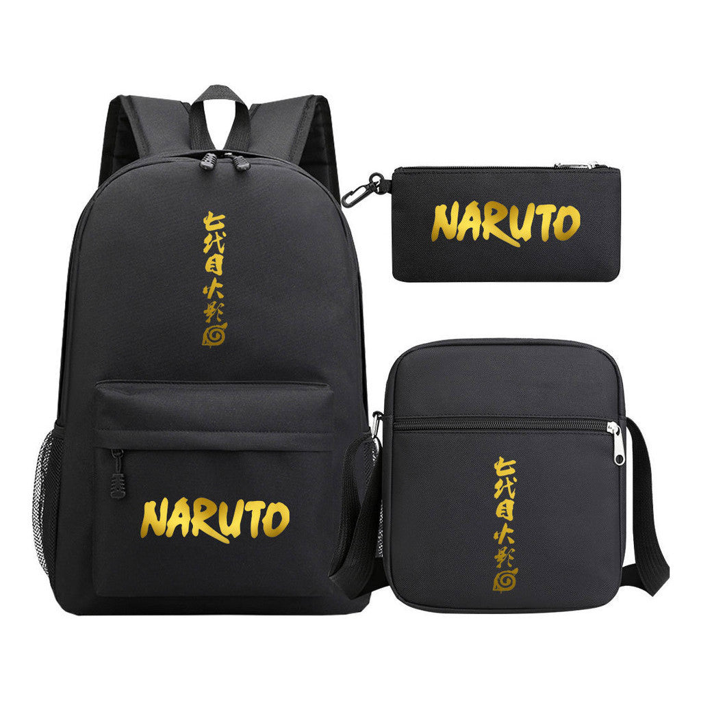 Golden Anime Naruto Starry Sky Youth Student School Bag Three Piece Set For Boys And Girls Backpack Set